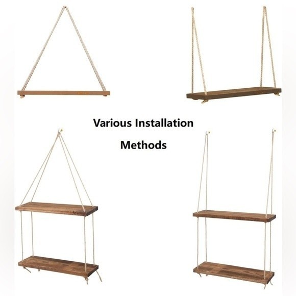 Boho Rustic Wall Hanging Wood Floating Shelves, Set of 2 - Picture 6 of 15